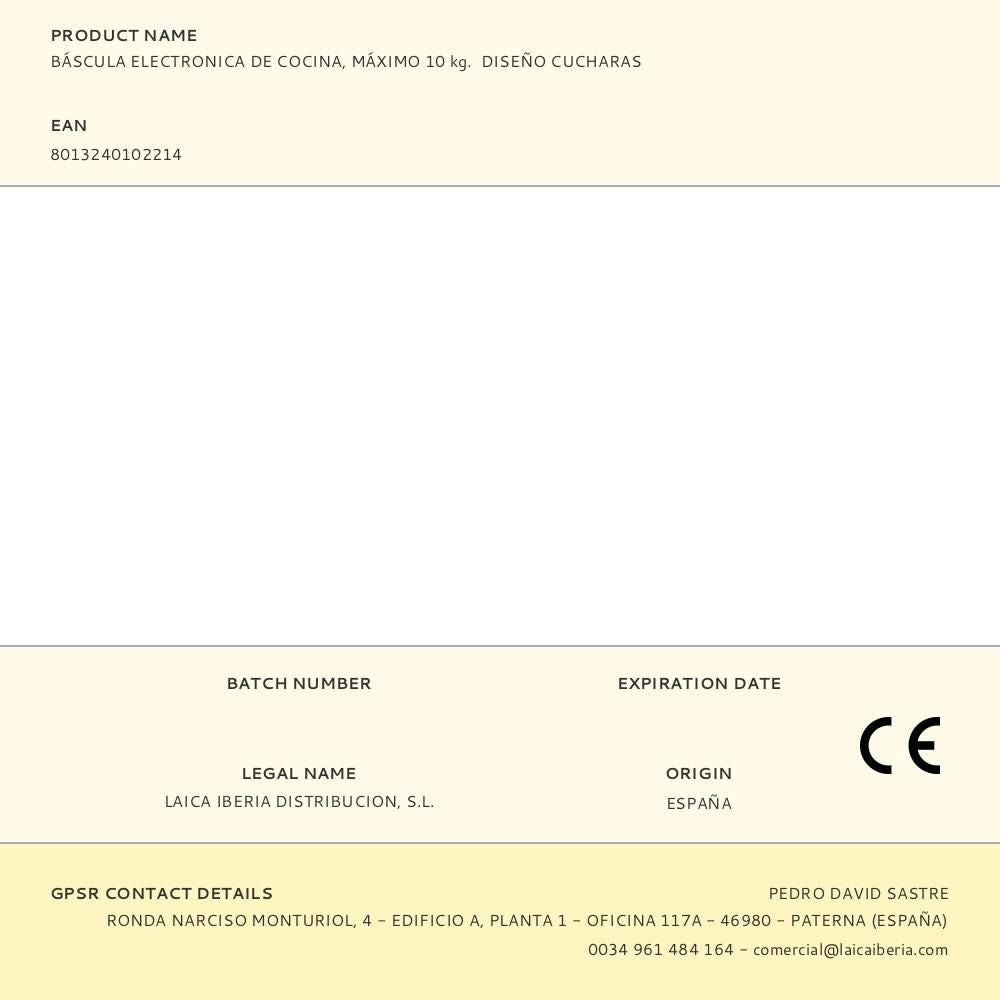 Báscula electronica de cocina, máximo 10 kg. diseño cucharas