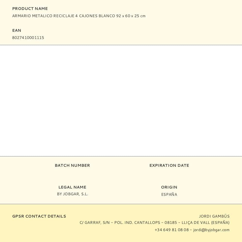 Armario metalico reciclaje 4 cajones blanco 92 x 60 x 25 cm