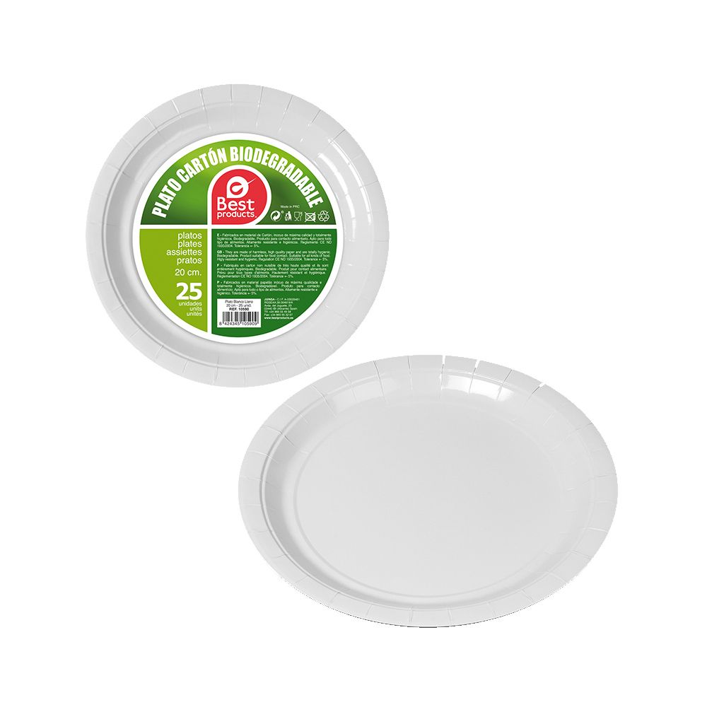 Platos de cartón redondos blancos ø20 cm, 25 uds