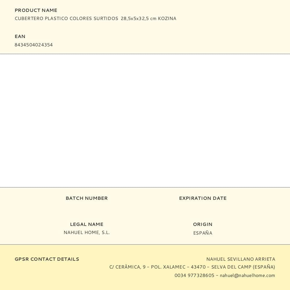 Cubertero plástico colores surtidos 28,5 x 5 x 32,5 cm