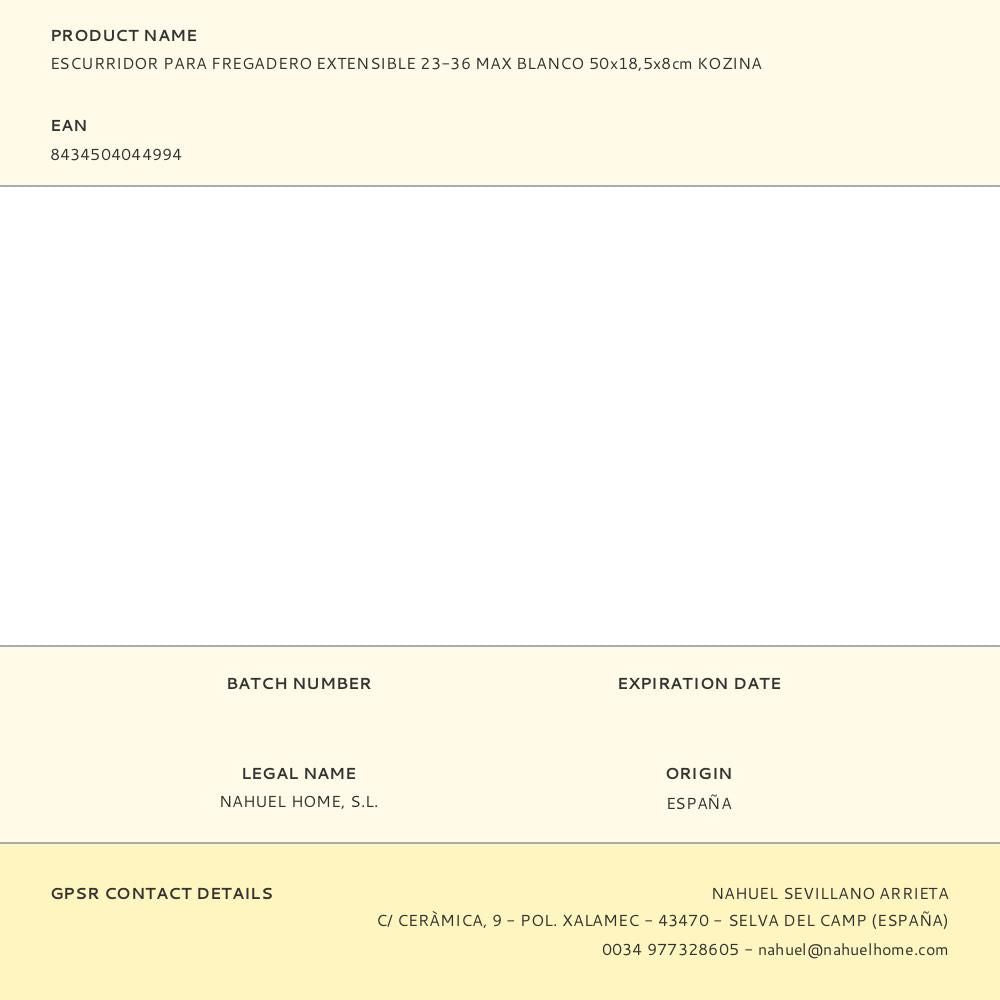 Escurridor para fregadero extensible 23-36 cm blanco 50 x 18,5 x 8 cm