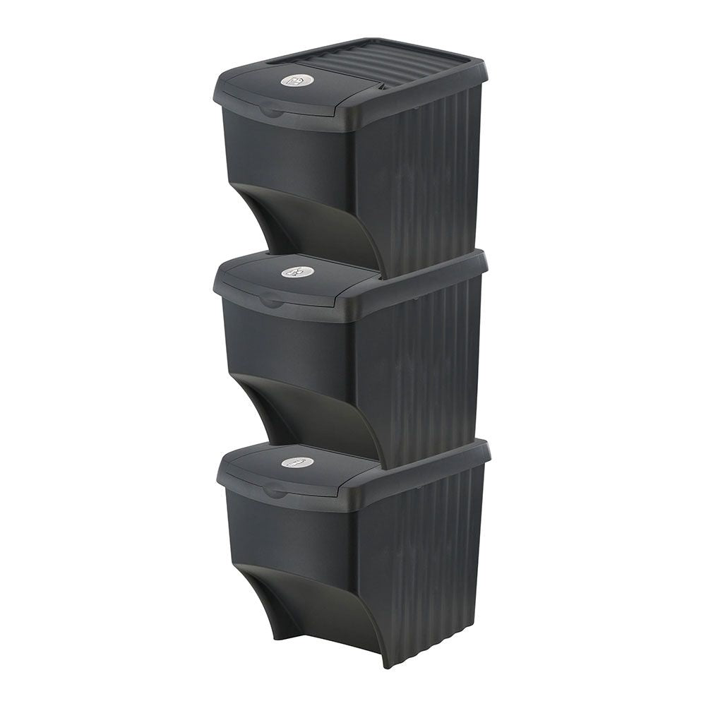 Sistema de 3 cubos apilables para reciclaje 39,2 x 29,3 x 45,6 cm, 3 x 22 l