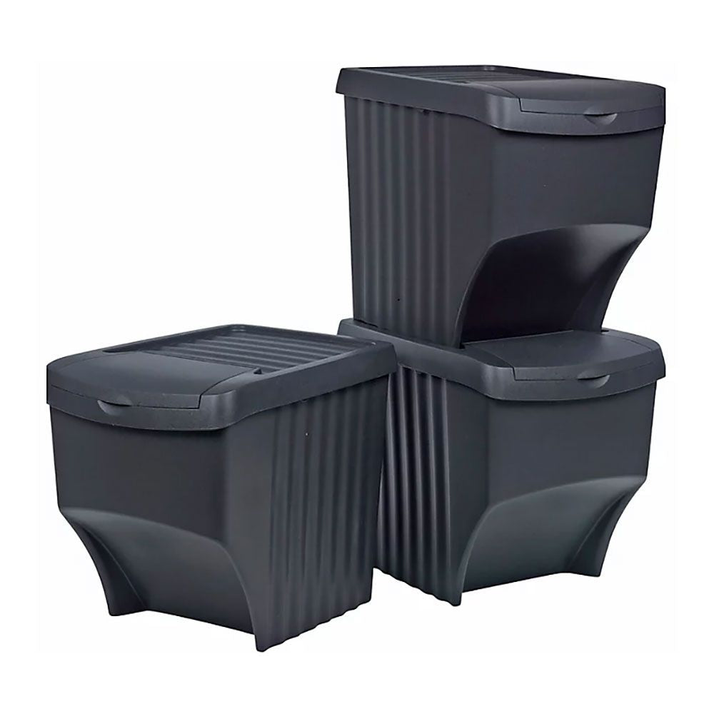 Sistema de 3 cubos apilables para reciclaje 39,2 x 29,3 x 45,6 cm, 3 x 22 l