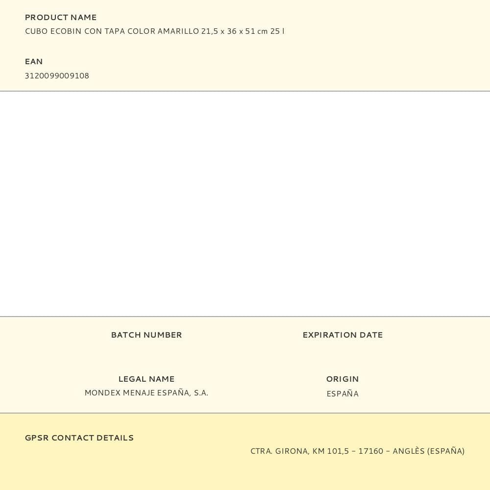 Cubo ecobin con tapa color amarillo 21,5 x 36 x 51 cm 25 l