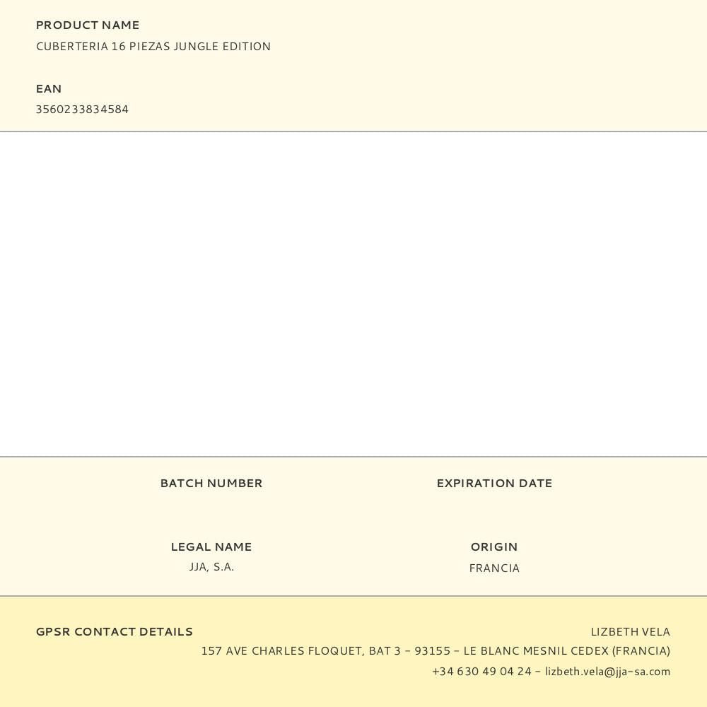 Cubertería 16 piezas jungle edition