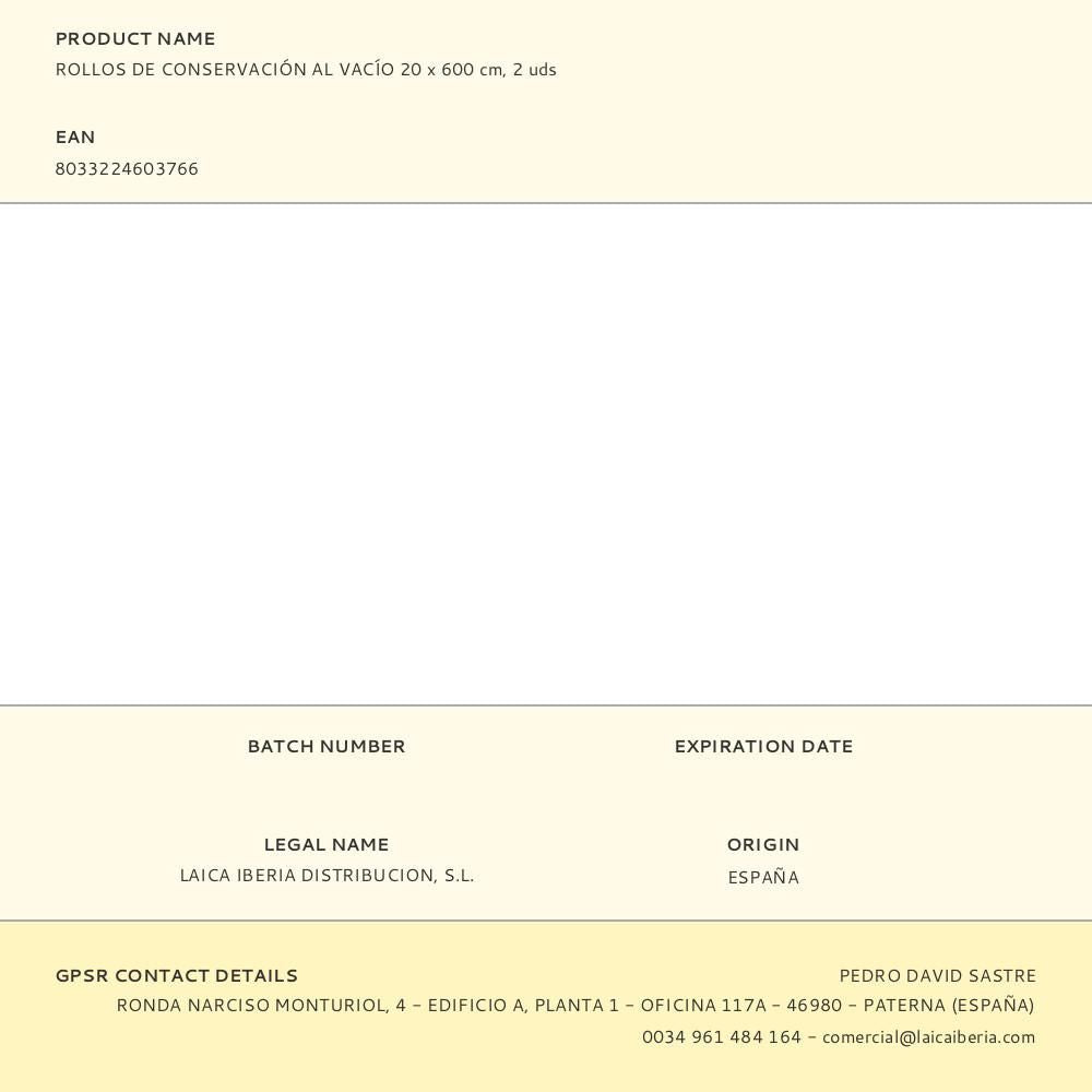 Rollos de conservación al vacío 20 x 600 cm, 2 uds