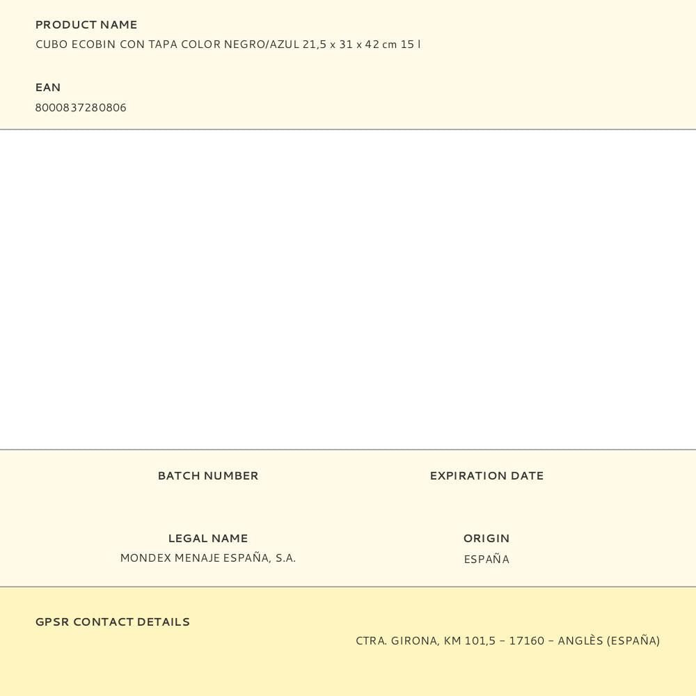 Cubo ecobin con tapa color negro/azul 21,5 x 31 x 42 cm 15 l