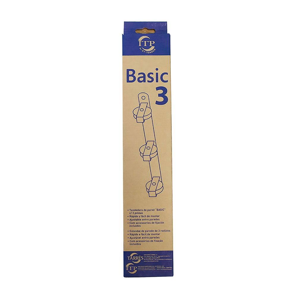 Tendedero de pared basic c/3 poleas blanco 37 x 5 x 5 cm