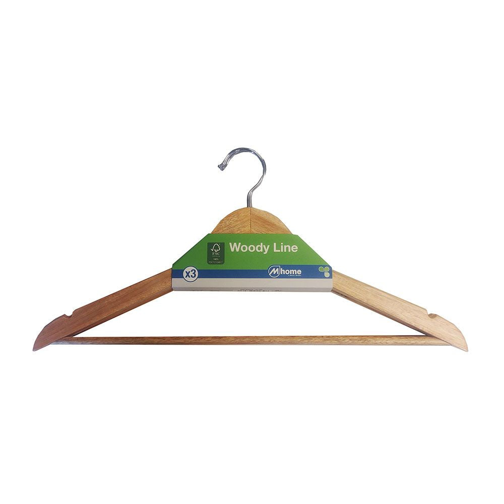 Perchas woody line madera ecológica fsc 42,5 x 1,2 x 23 cm, 3 uds