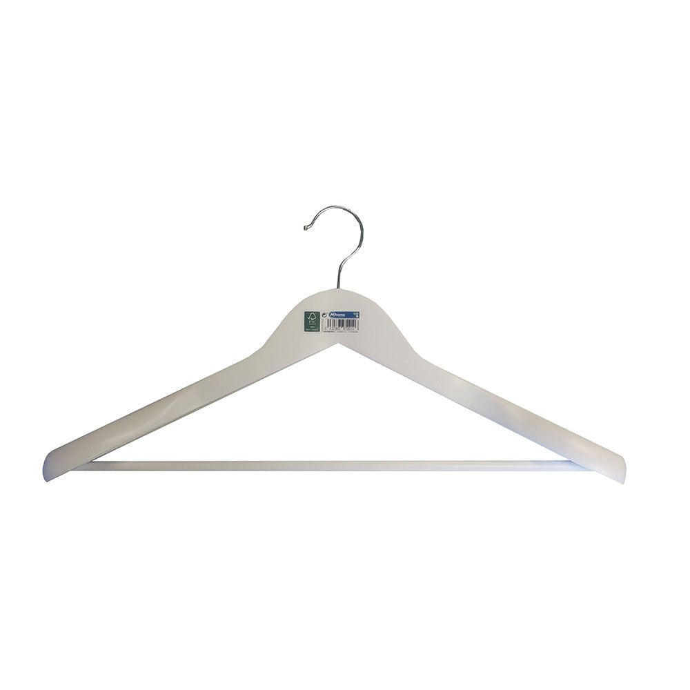 Percha contorneada con hombreras madera blanca ecológica fsc 45 x 5,5 x 23 cm