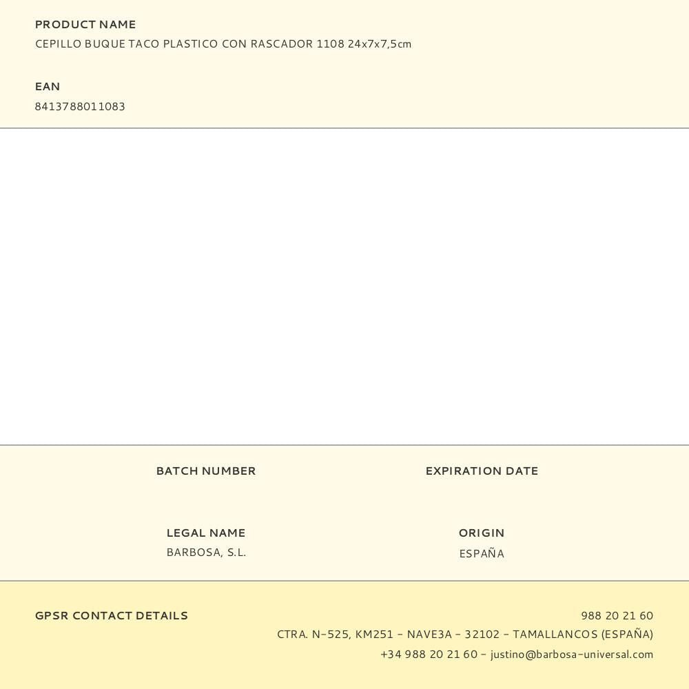 Cepillo buque taco plastico con rascador 1108 24x7x7,5cm