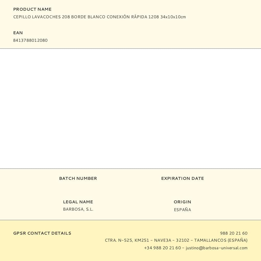 Cepillo lavacoches 208 borde blanco conexión rápida 1208, 34 x 10 x 10 cm