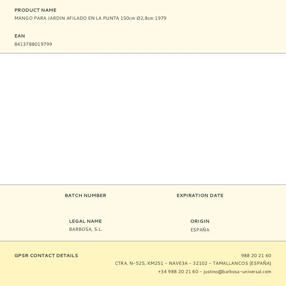 Mango para jardin afilado en la punta 150cm ø2,8cm 1979