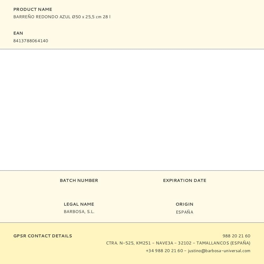 Barreño redondo azul ø50 x 25,5 cm 28 l