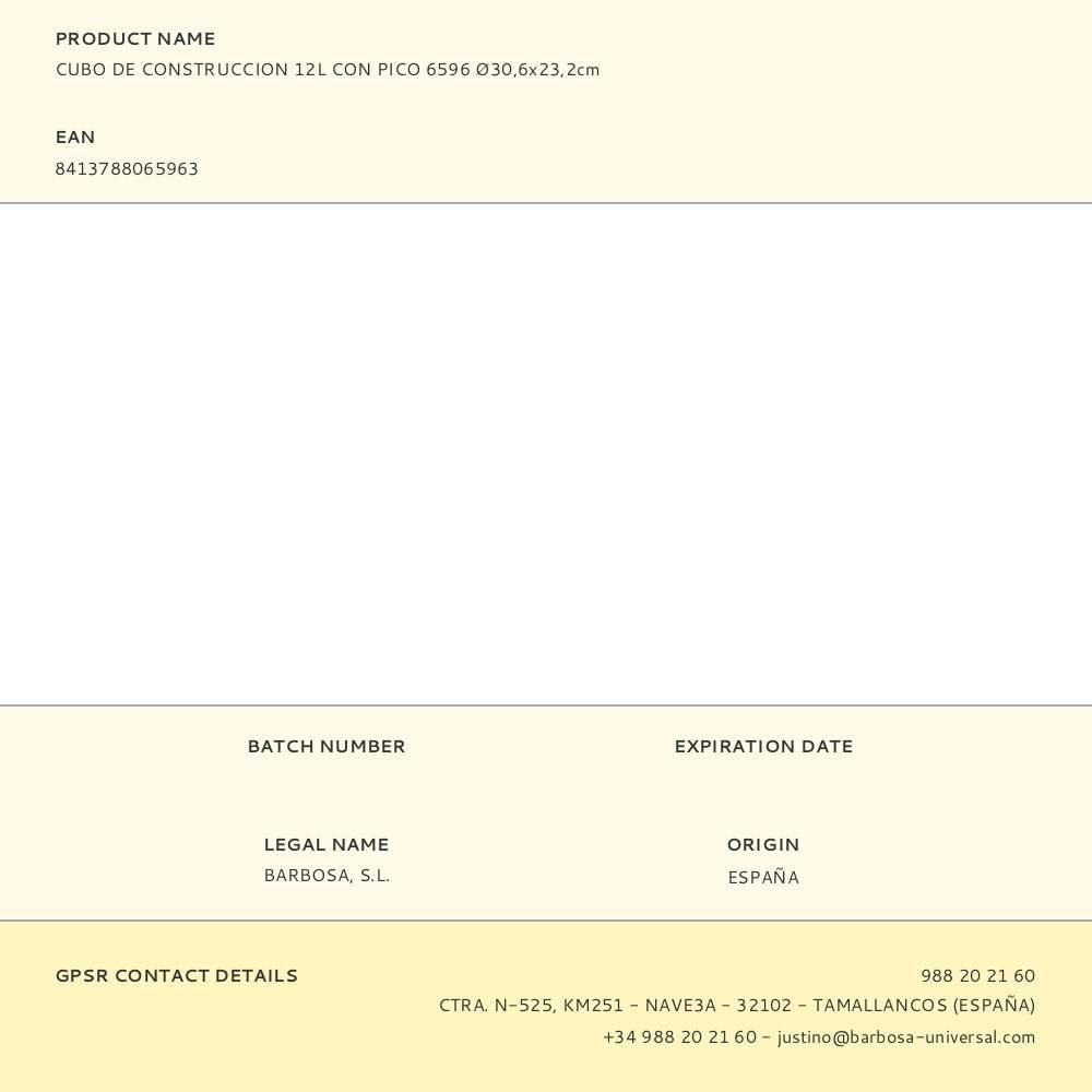 Cubo de construccion 12l con pico 6596 ø30,6x23,2cm