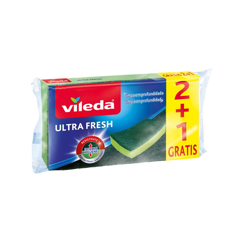 Estropajo ultra fresh con esponja antibacterias 2+1