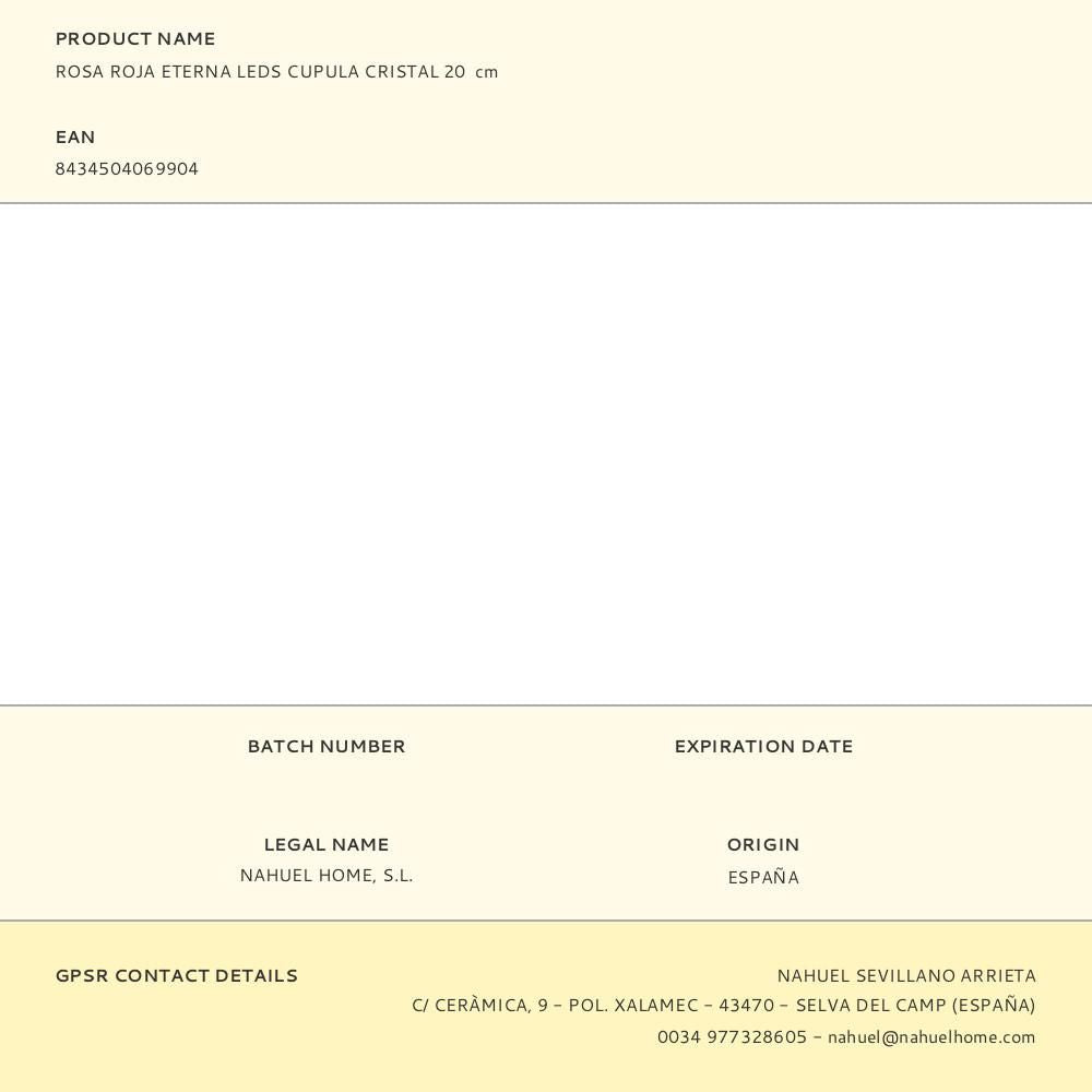 Rosa roja eterna leds cupula cristal 20 cm