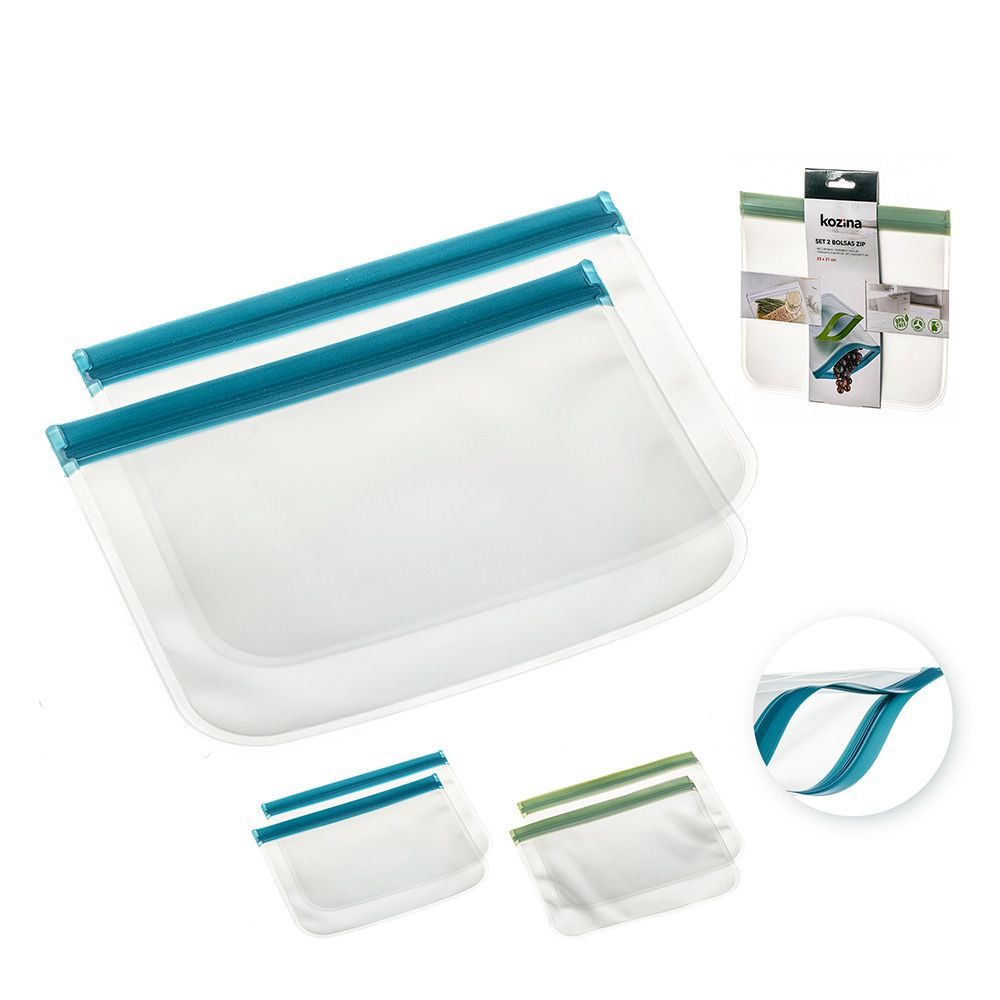 Bolsas reutilizables herméticas zip, 2 uds, 2 colores surtidos, 23 x 21 cm