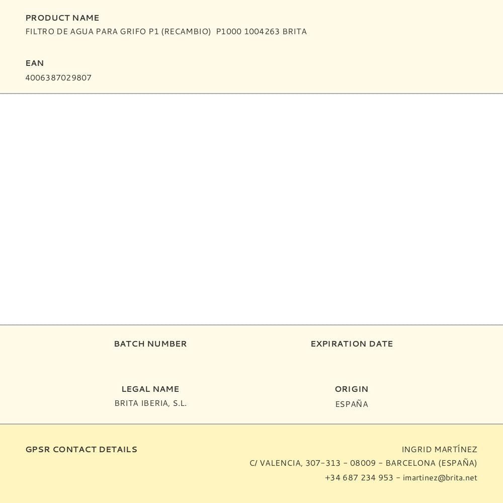 Filtro de agua para grifo p1 (recambio) p1000 1004263 brita