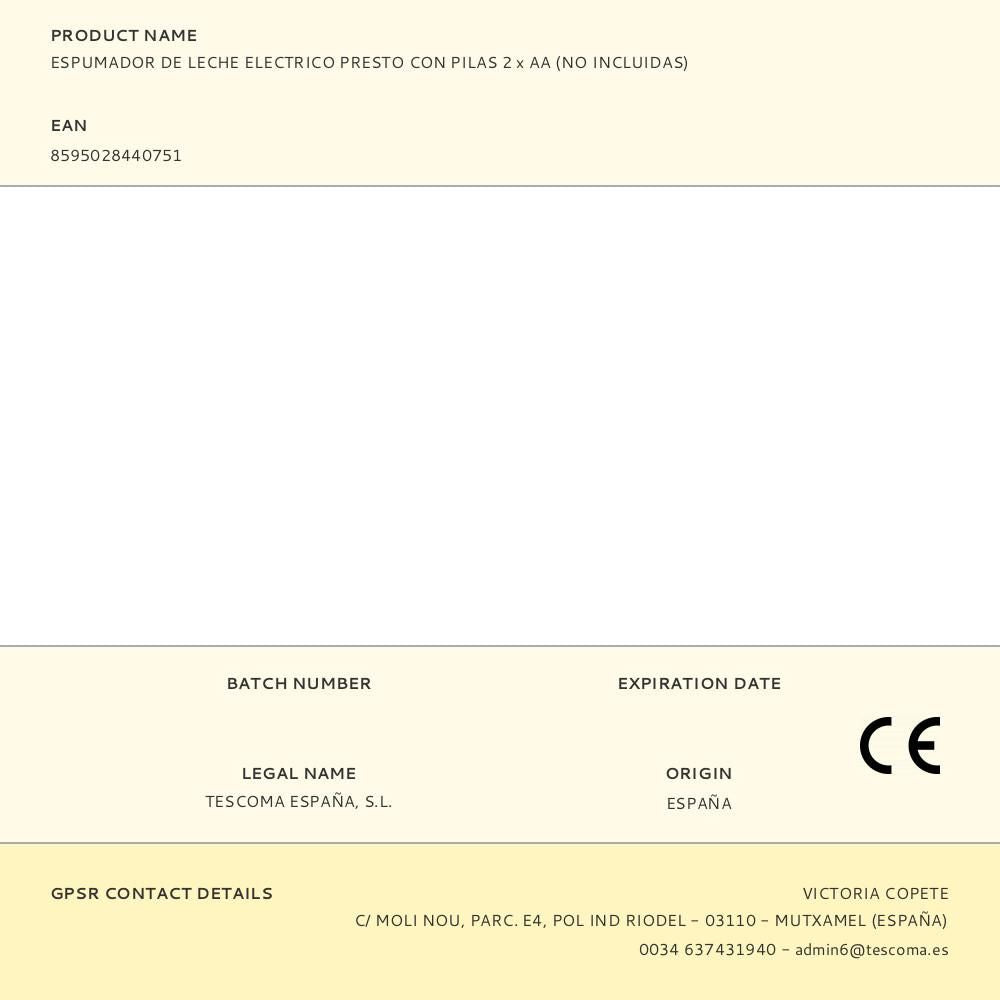 Espumador de leche electrico presto con pilas 2 x aa (no incluidas)