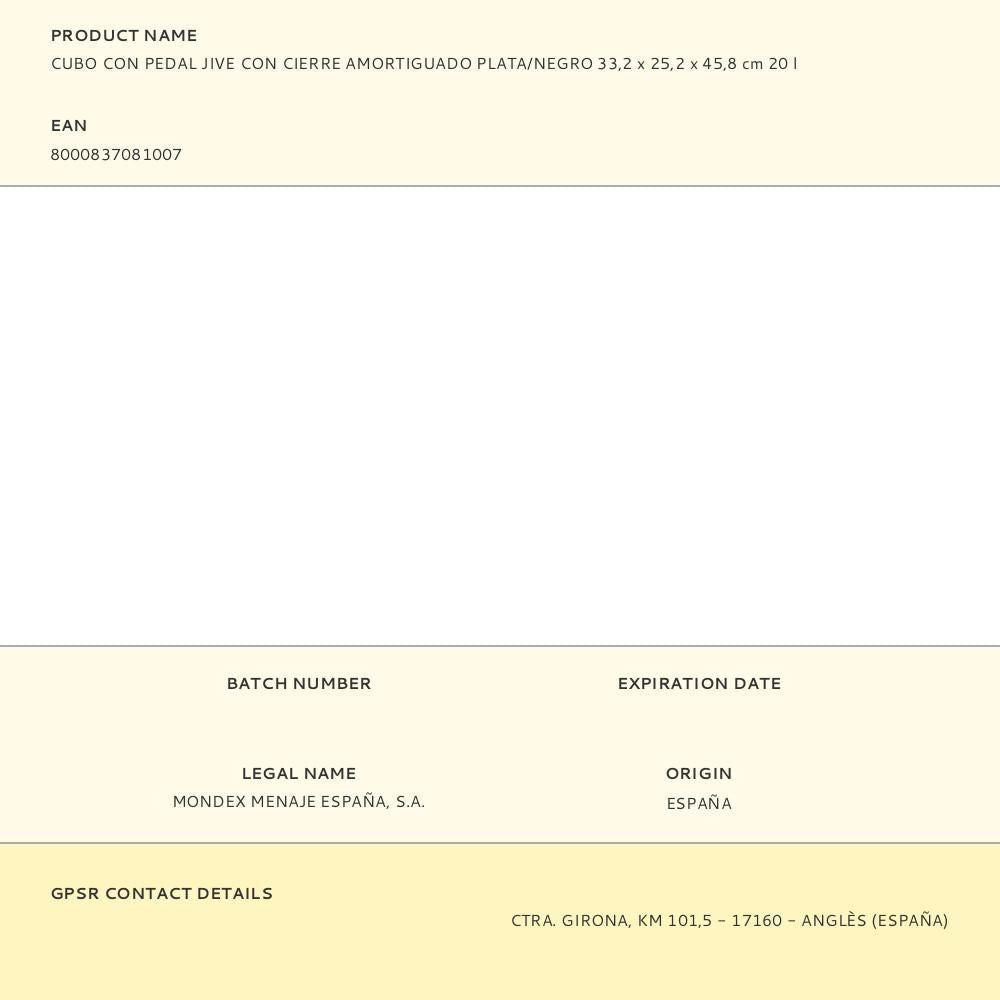 Cubo con pedal jive con cierre amortiguado plata/negro 33,2 x 25,2 x 45,8 cm 20 l