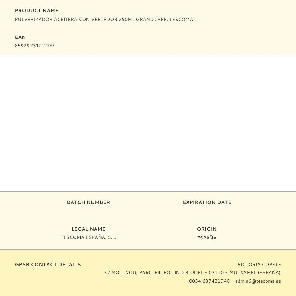 Pulverizador de aceite con vertedor 250 ml