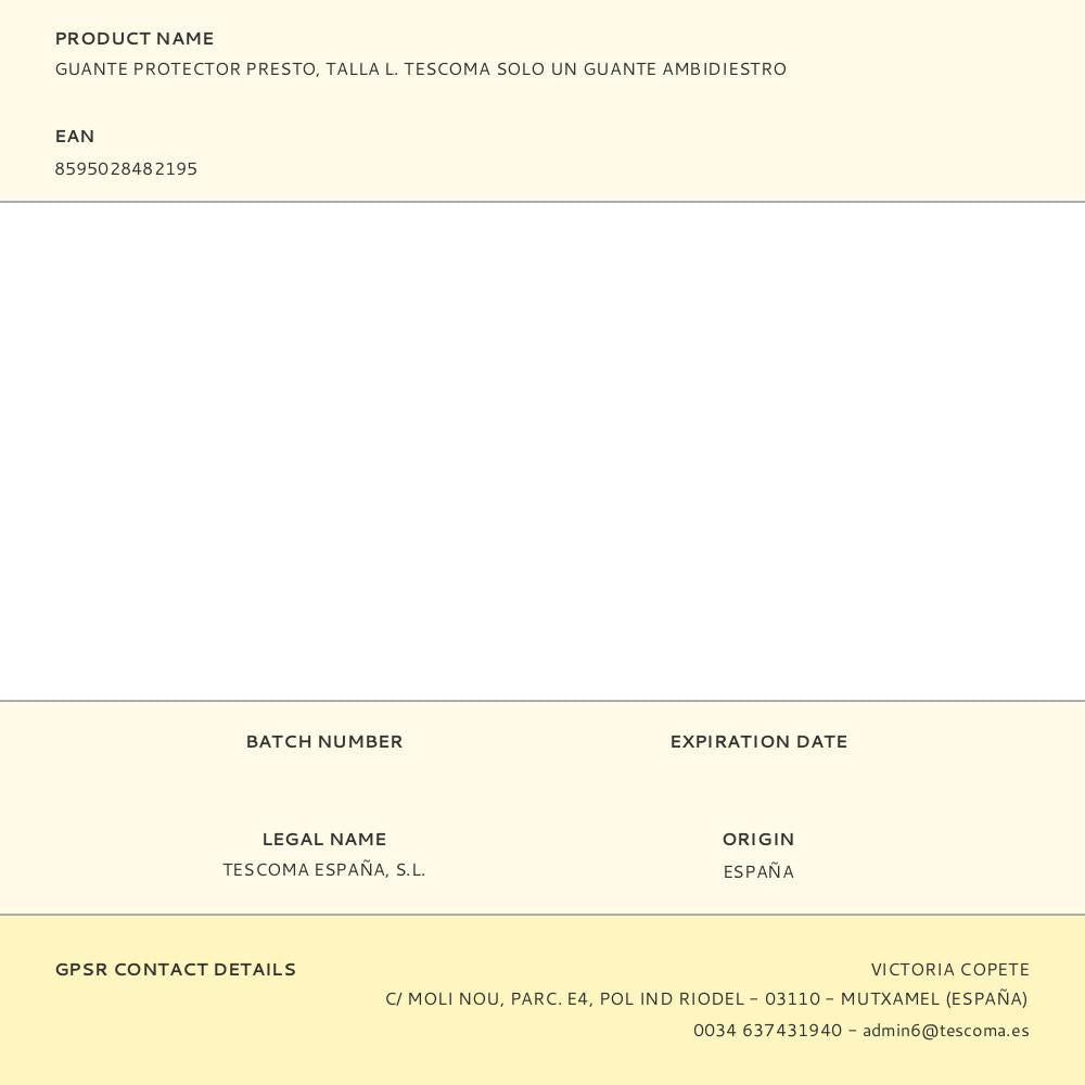 Guante protector presto, talla l, solo un guante ambidiestro