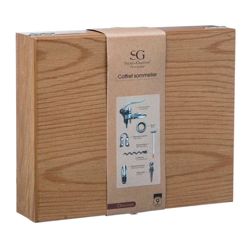 Estuche de madera sommelier 9 piezas