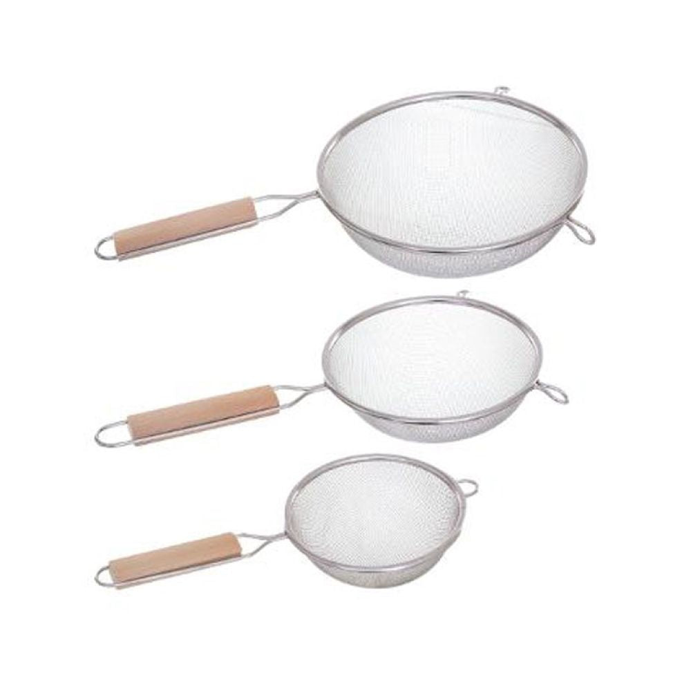 Coladores acero inoxidable + mango madera ø12 cm / ø16 cm / ø20 cm, 3 uds