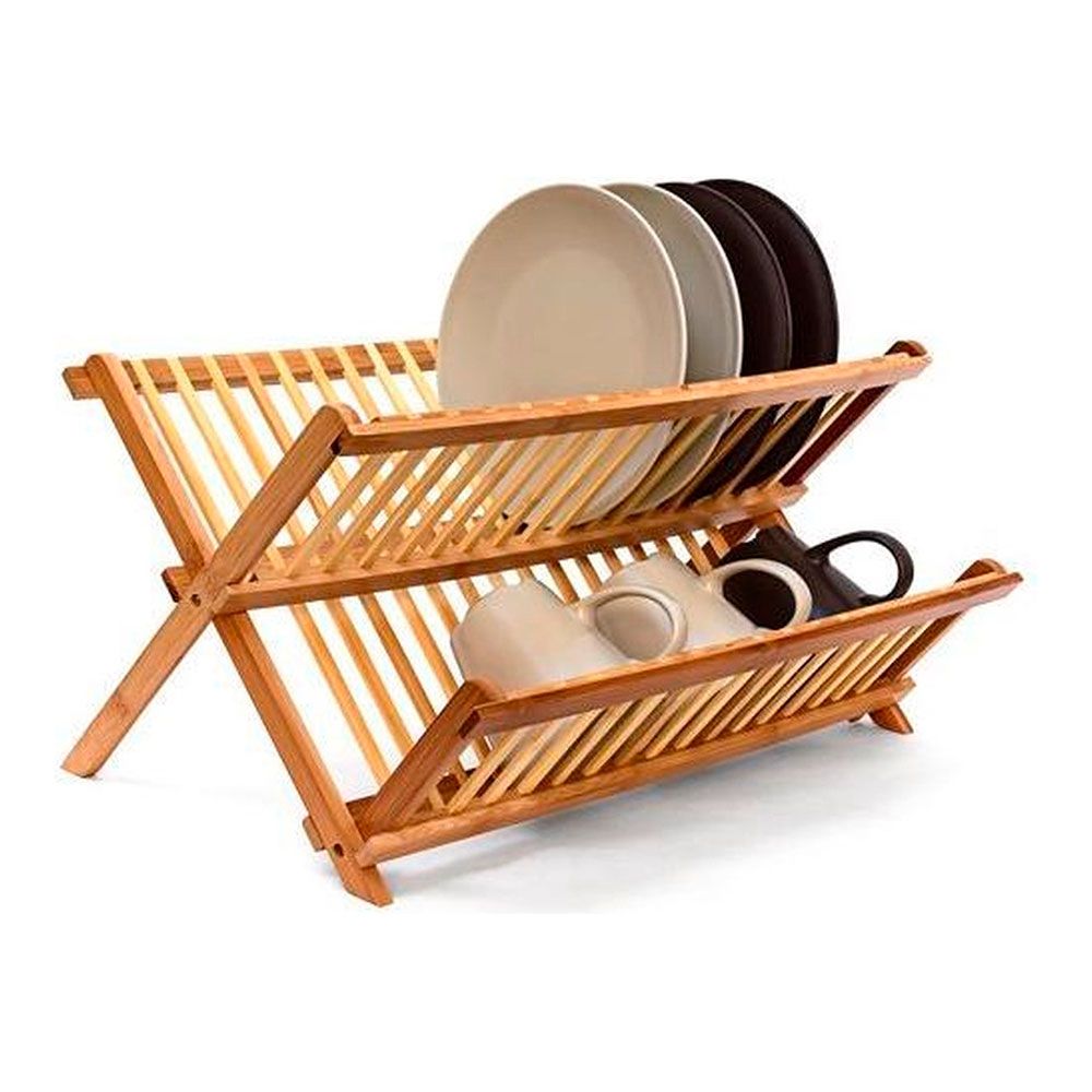 Escurridor de platos de bambú plegable 42 x 33,5 x 25,5 cm