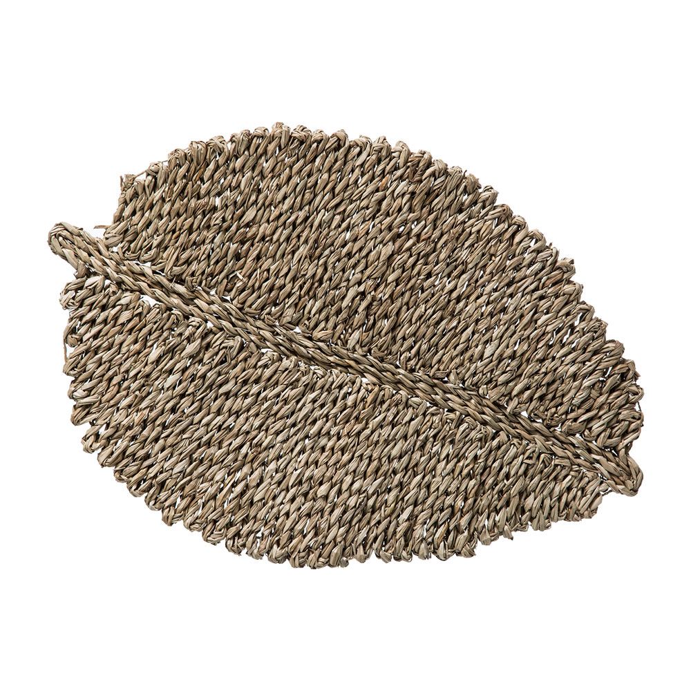 Mantel individual de junco, modelo hoja, 49 x 34 x 1,5 cm
