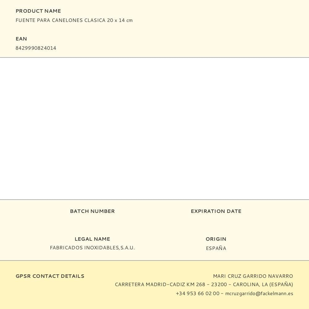 Fuente para canelones clasica 20 x 14 cm