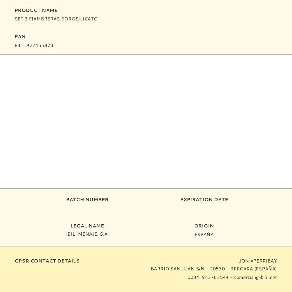 Set 3 fiambreras borosilicato 180 ml, 650 ml, 1500 l