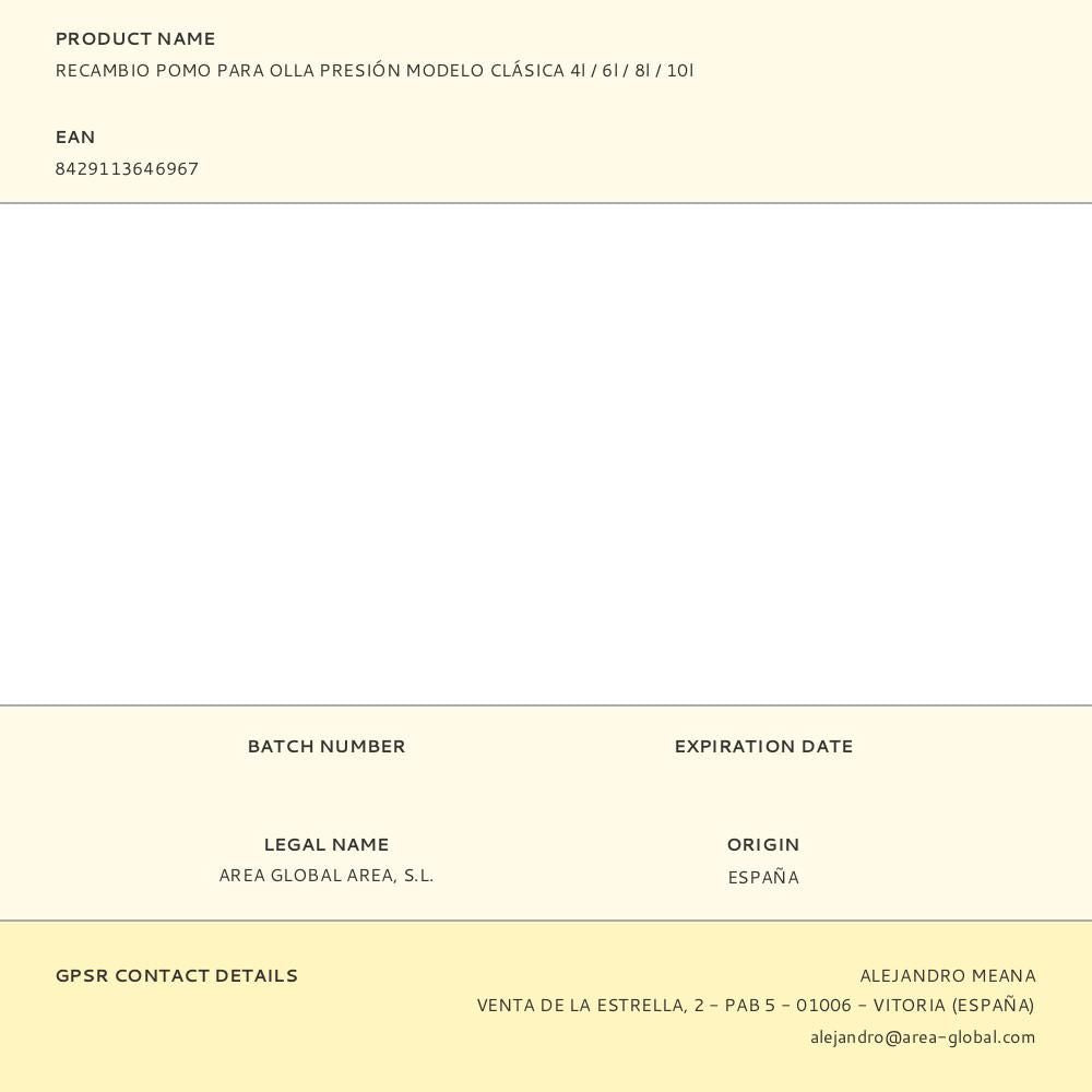 Recambio pomo para olla presión modelo clásica 4l / 6l / 8l / 10l