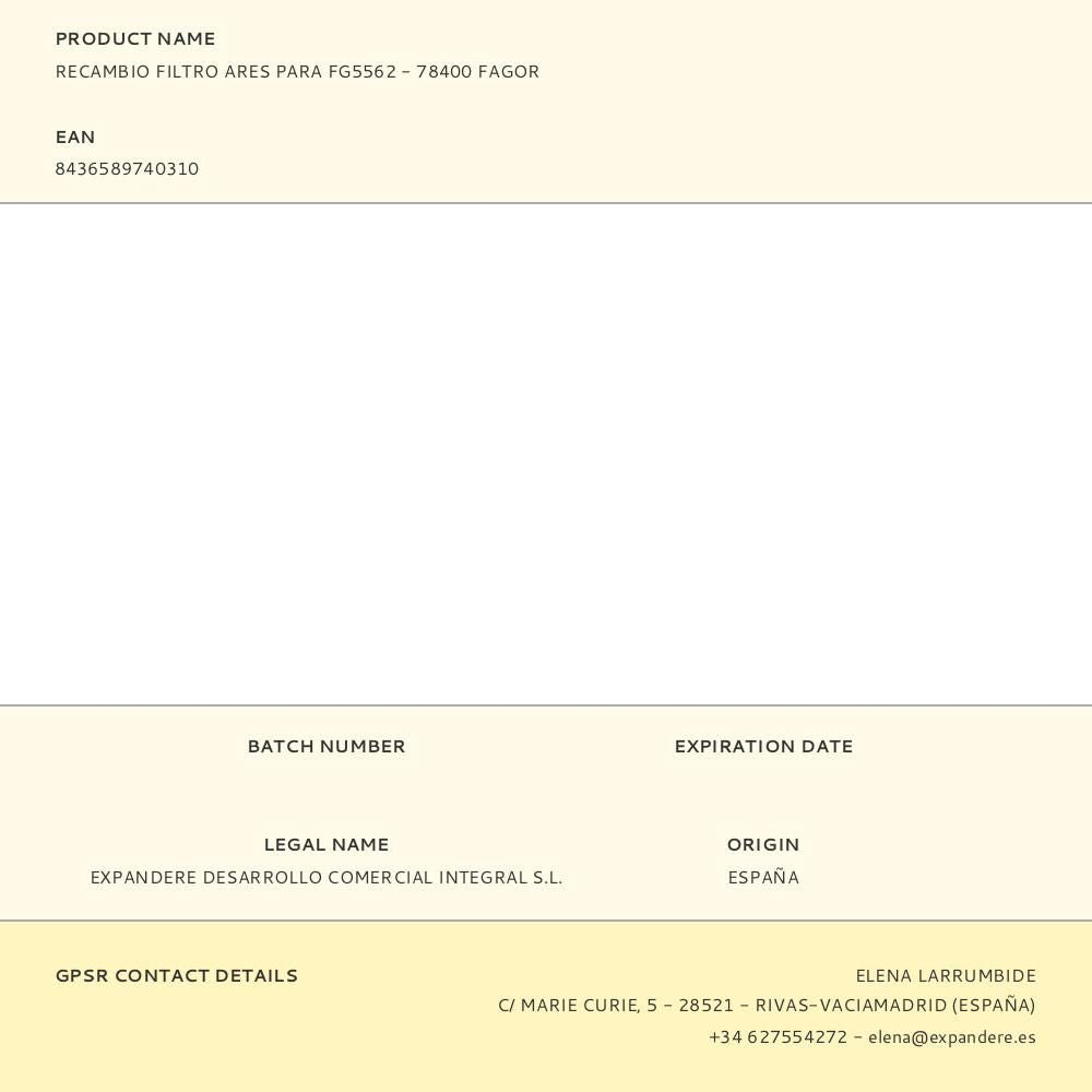 Recambio filtro ares para fg5562 - 78400 fagor