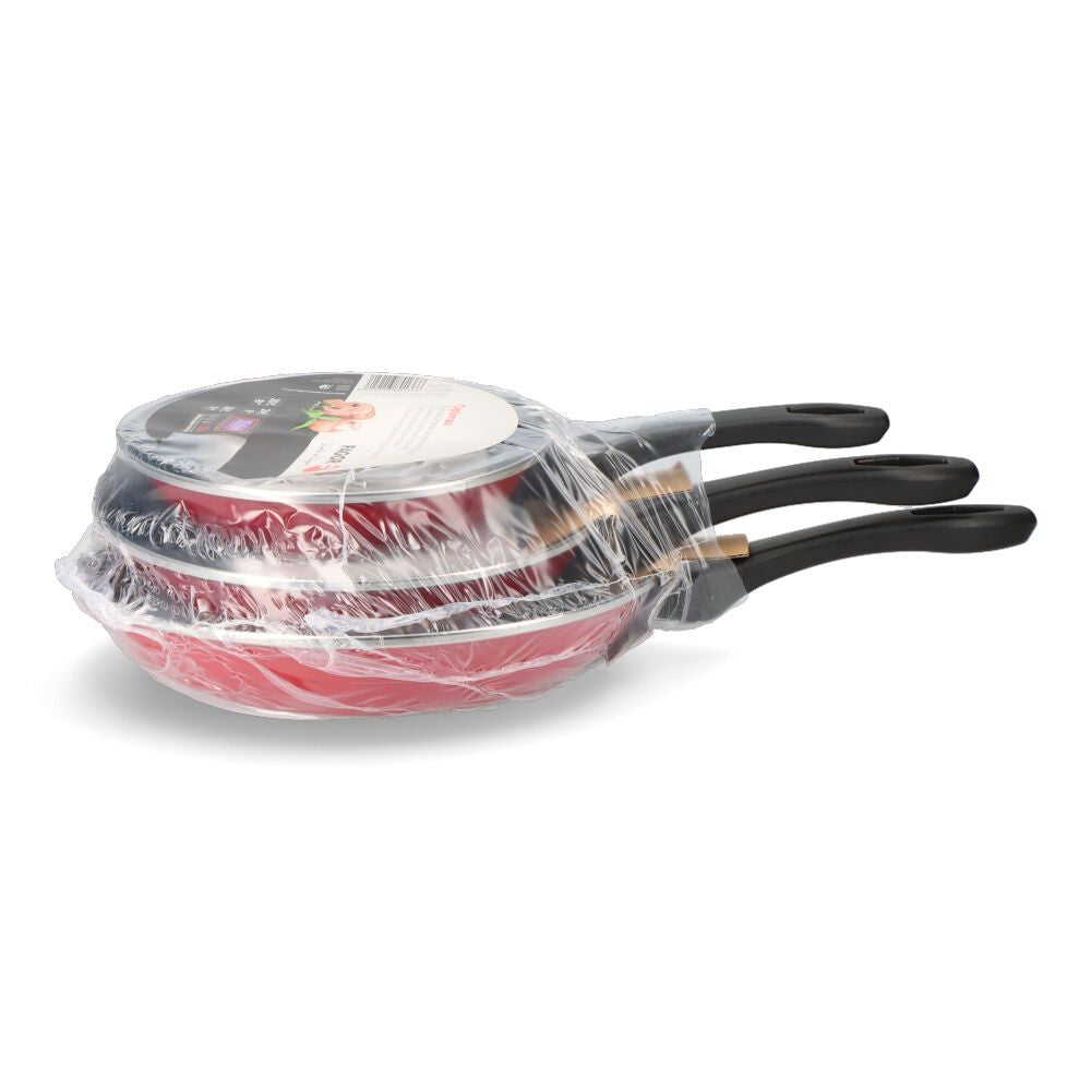 Set 3 sartenes optimax rojo mate ø20 / ø24 / ø28 cm