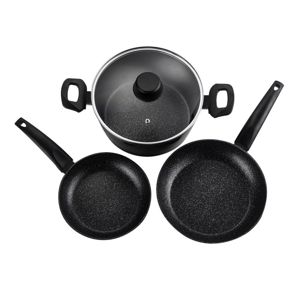 Set 2 sartenes + 1 olla, vivant, negra, aluminio, medidas: sartenes ø20 / ø24 cm y olla ø24 cm