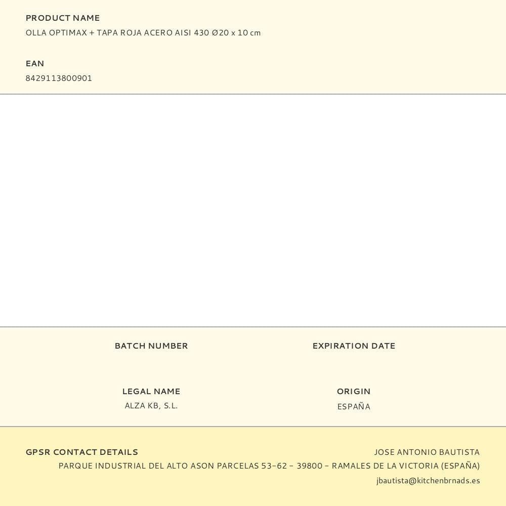 Olla optimax + tapa roja acero aisi 430 ø20 x 10cm