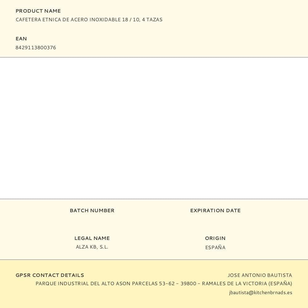 Cafetera etnica de acero inoxidable 18 / 10, 4 tazas