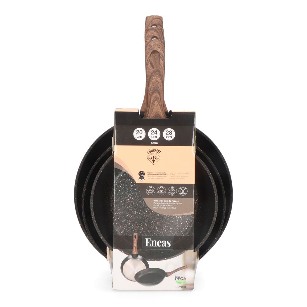 Set 3 sartenes antiadherentes "serie eneas" ø20 / ø24 / ø28 cm
