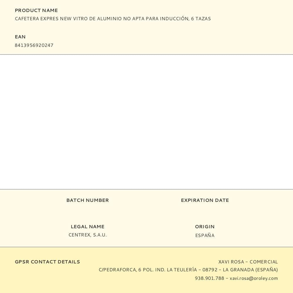 Cafetera expres new vitro de aluminio no apta para inducción, 6 tazas