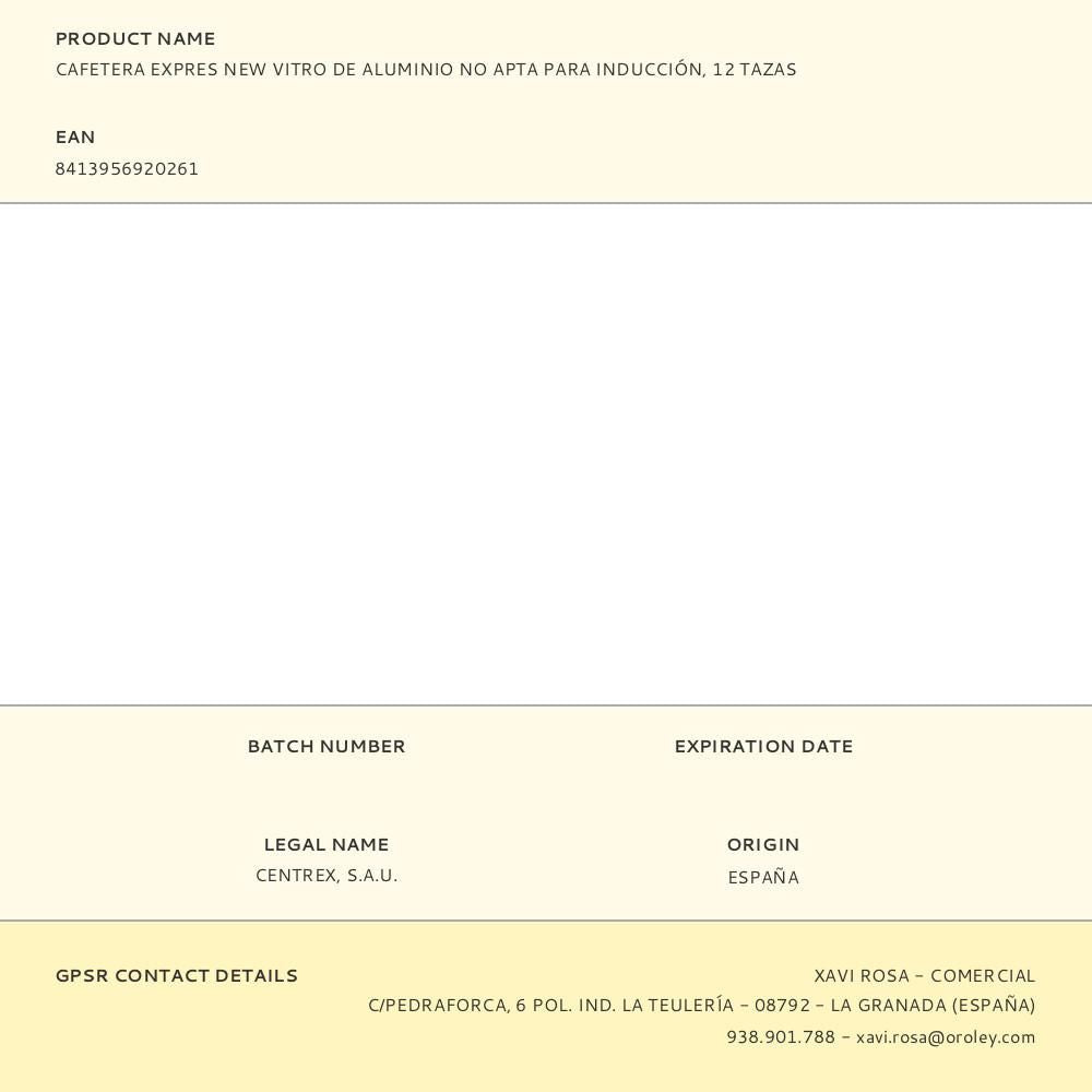 Cafetera expres new vitro de aluminio no apta para inducción, 12 tazas