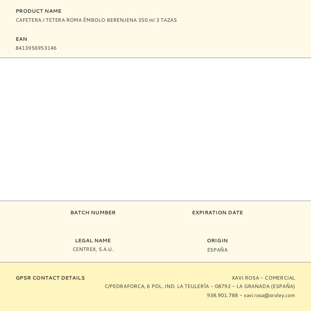 Cafetera / tetera roma émbolo berenjena 350 ml 3 tazas