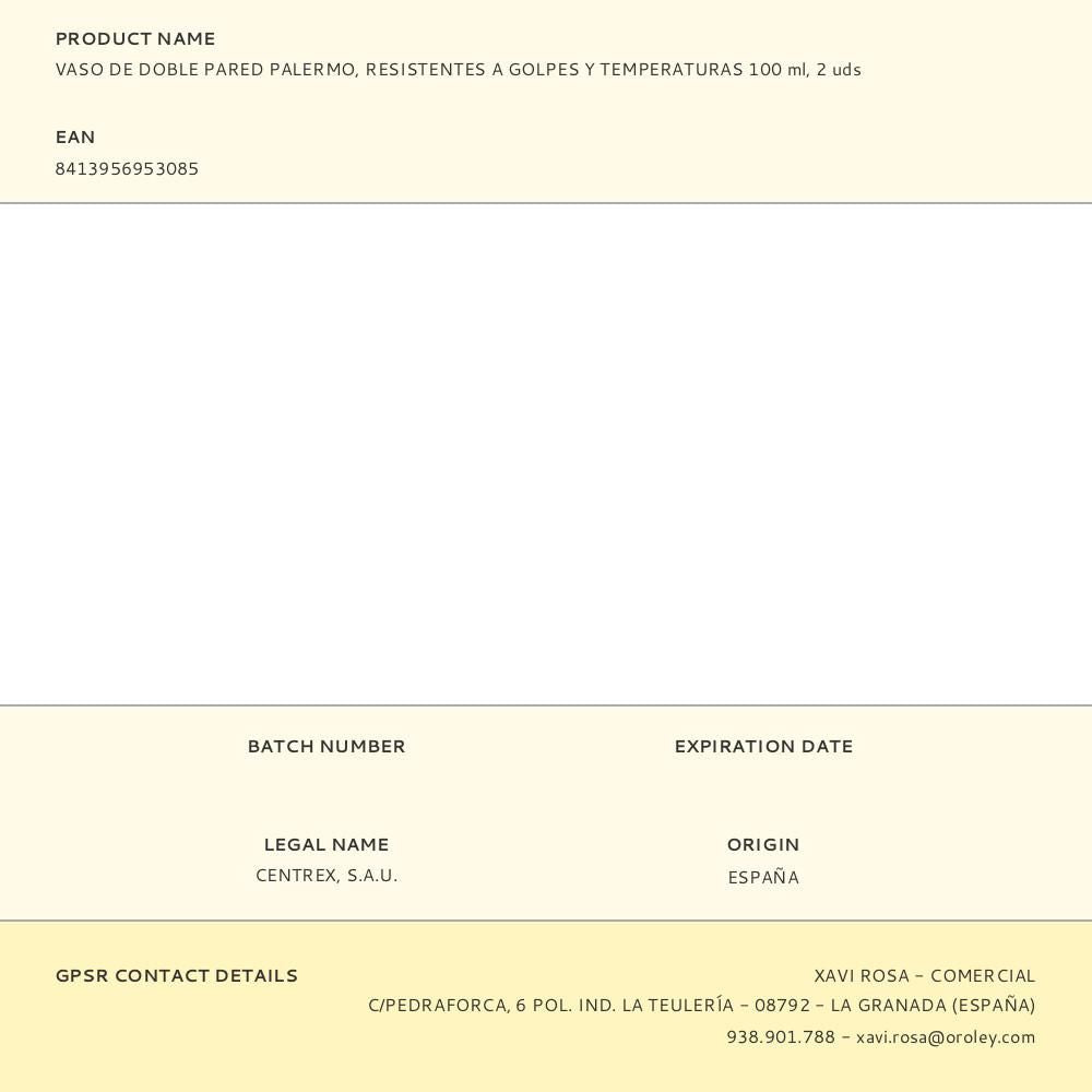 Tazas de doble pared palermo, resistentes a golpes y temperaturas, 100 ml, 2 uds