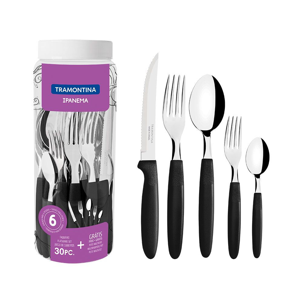 Cubertería 30 piezas negro