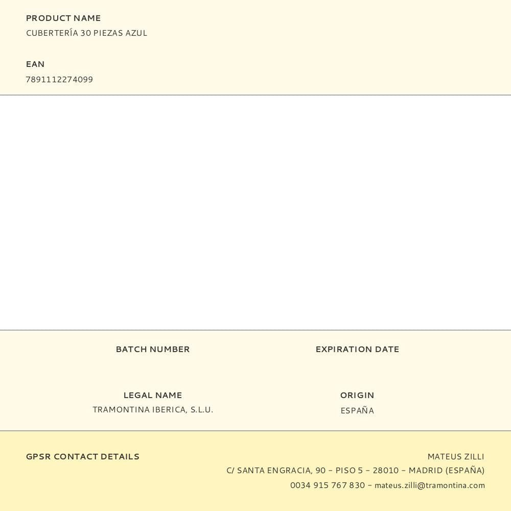 Cubertería 30 piezas azul