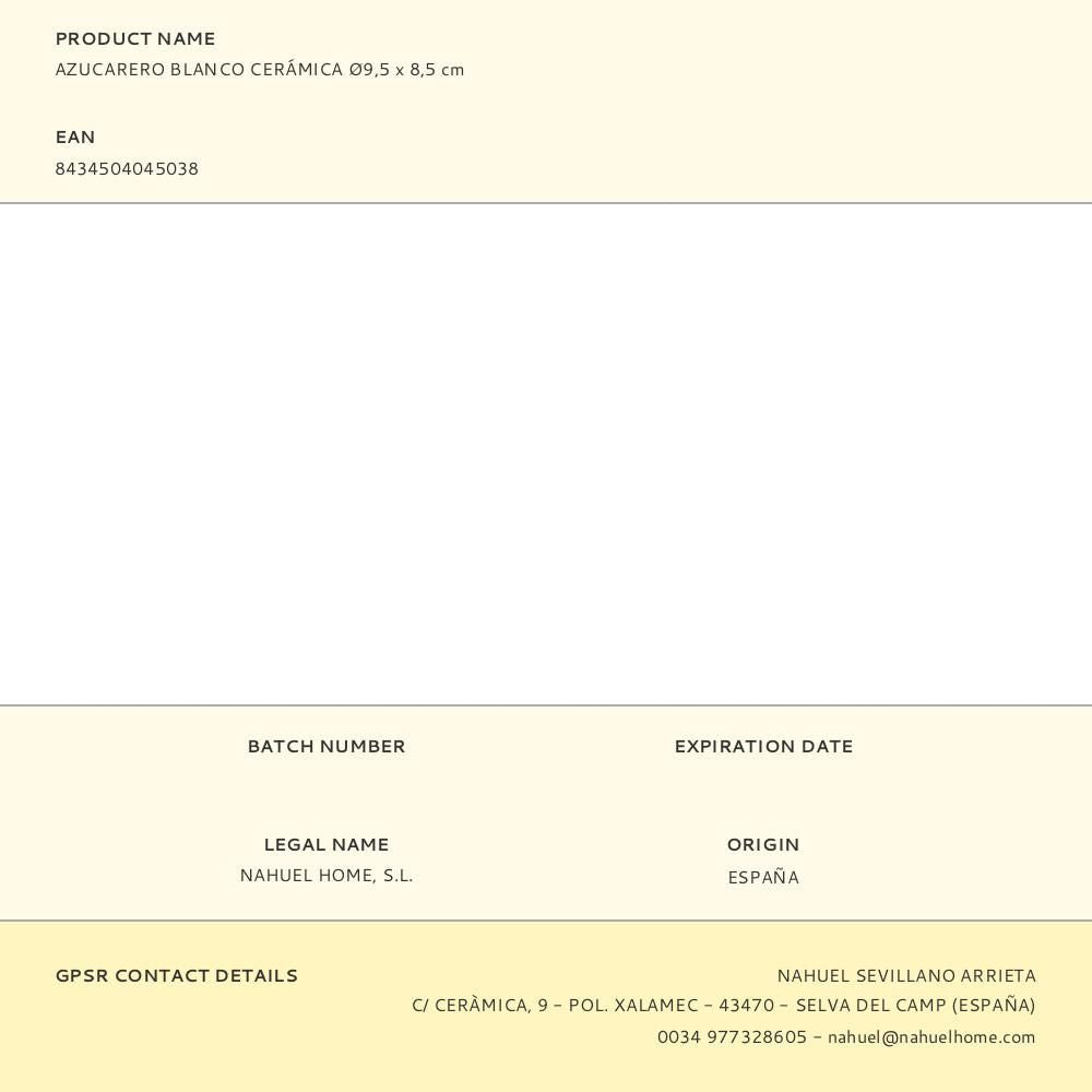 Azucarero de cerámica blanco ø9,5 x 8,5 cm