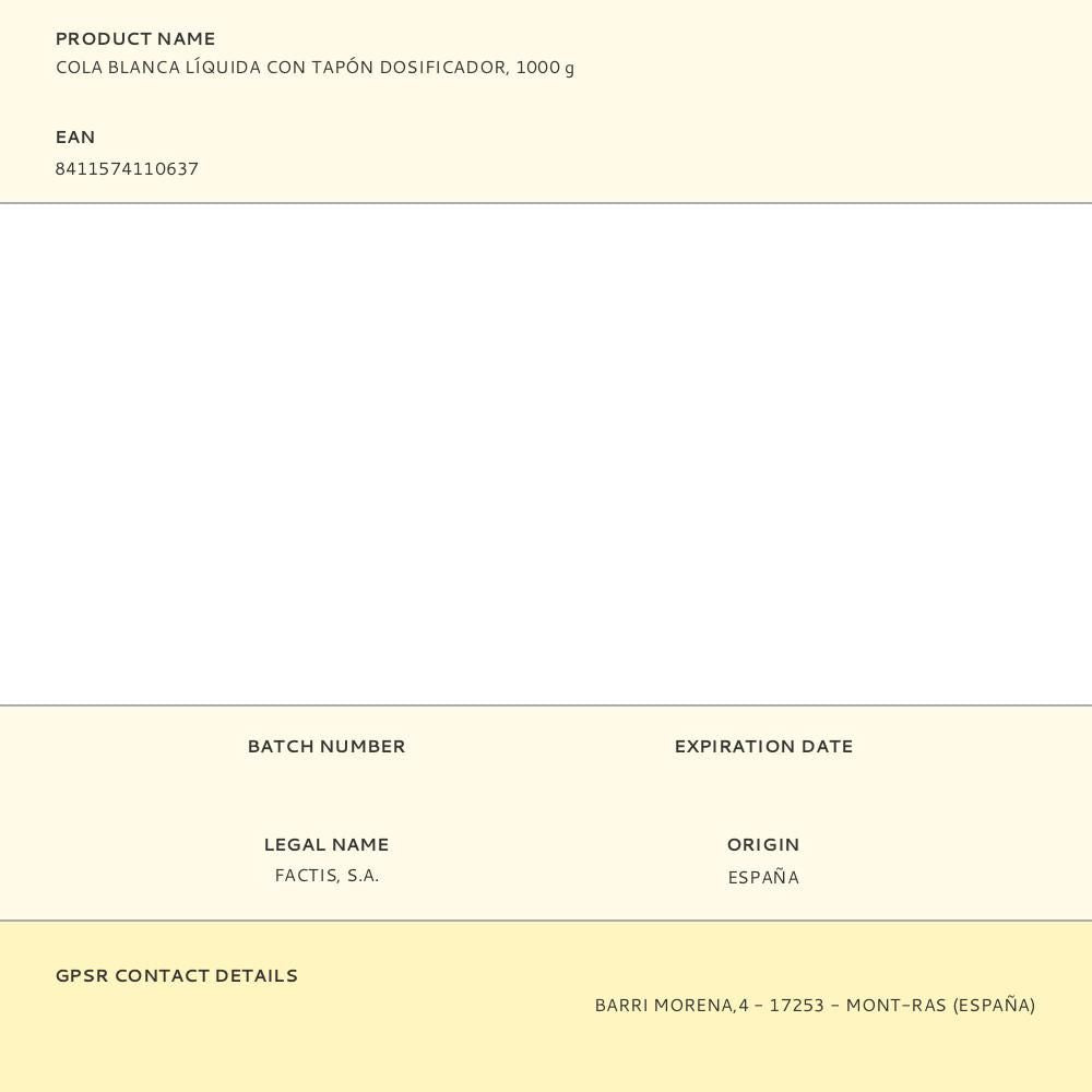 Cola blanca líquida con tapón dosificador, 1000 g