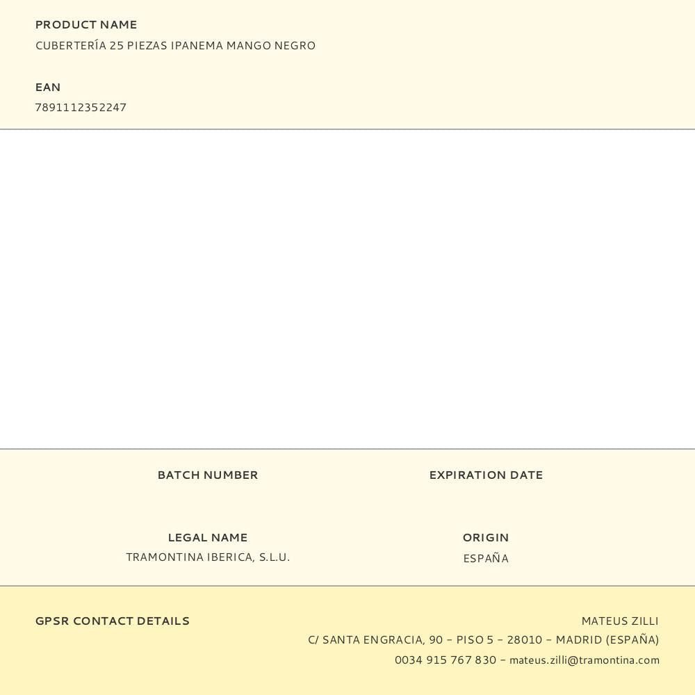 Cubertería 25 piezas ipanema mango negro