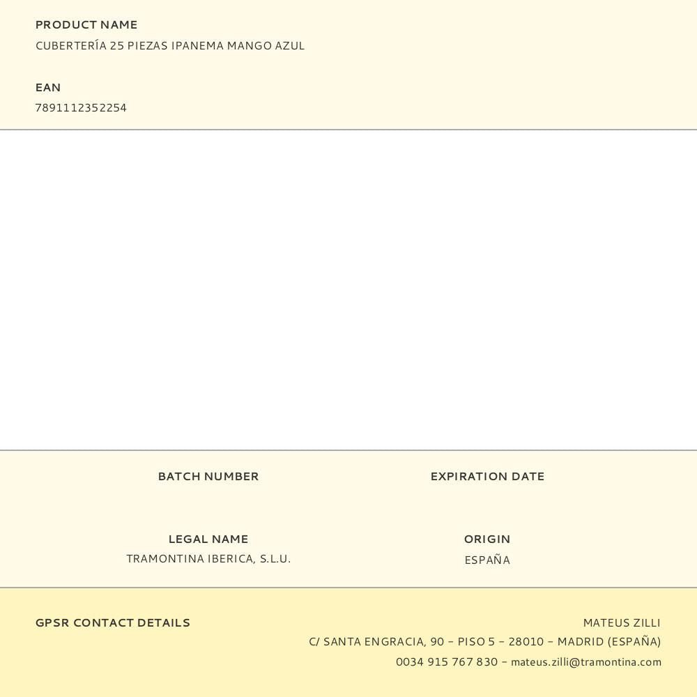 Cubertería 25 piezas ipanema mango azul